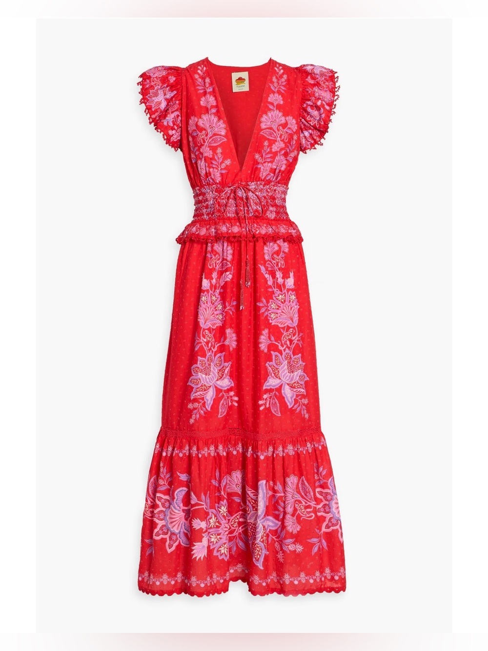 Farm Rio Floral Print Swiss Dot 100% cotton-voile maxi dress large $290